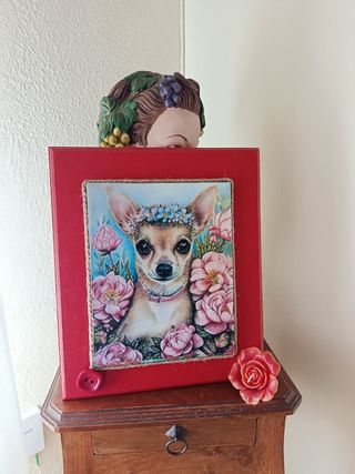 Cuadro Chihuahua con flores