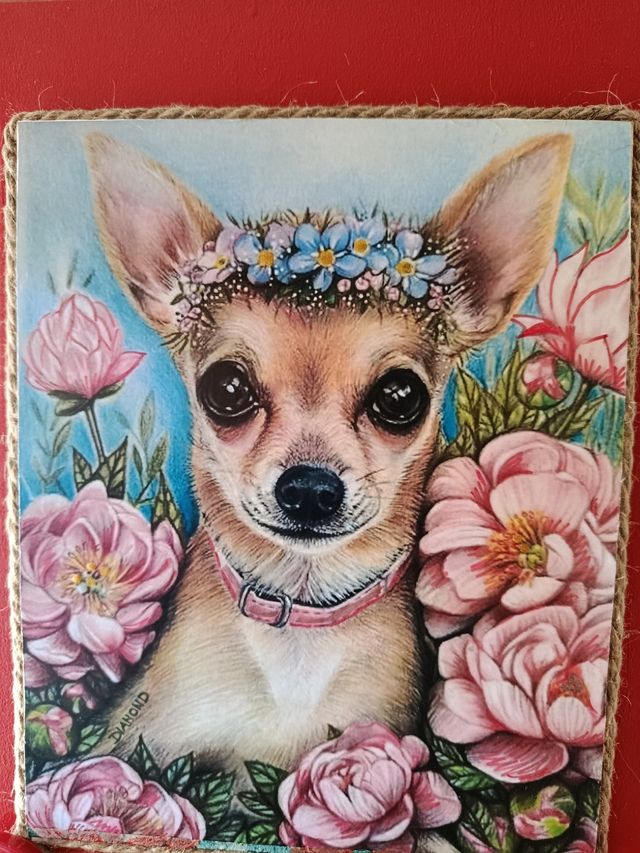 Cuadro Chihuahua con flores