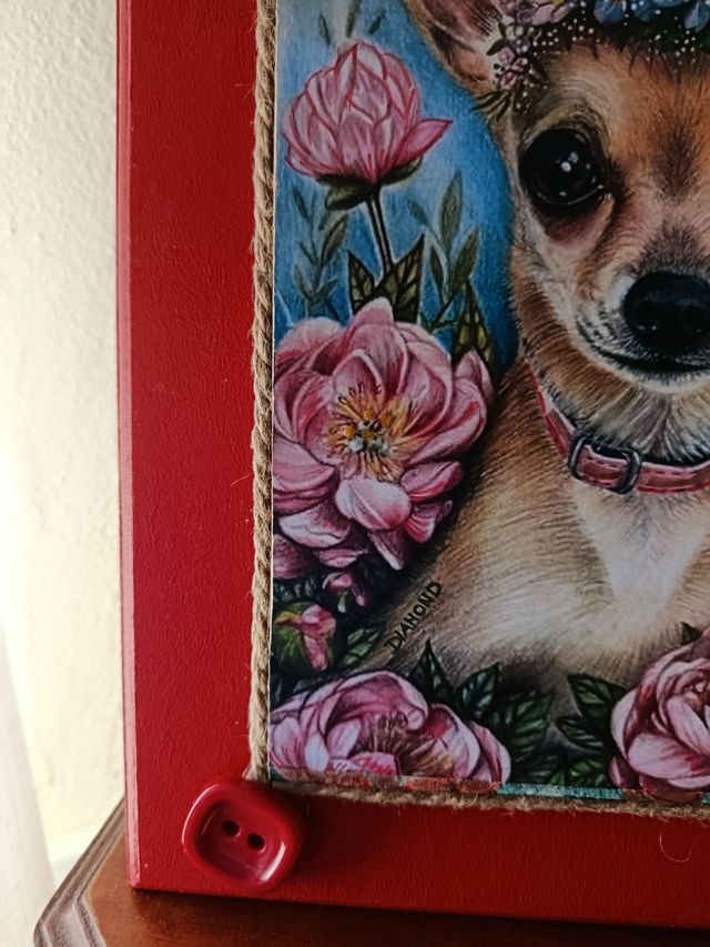 Cuadro Chihuahua con flores