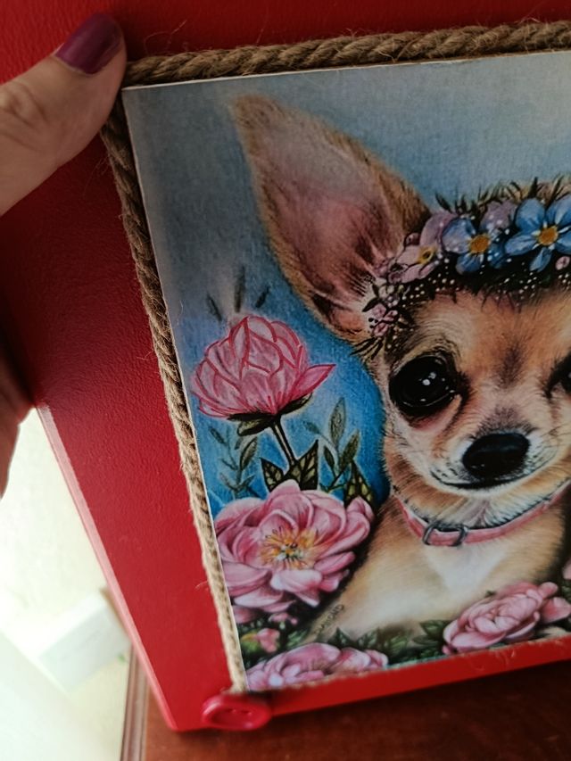 Cuadro Chihuahua con flores