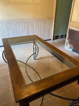 Mesa cristal antigua - Madera y metal