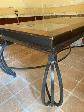 Mesa cristal antigua - Madera y metal