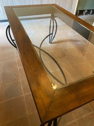 Mesa cristal antigua - Madera y metal