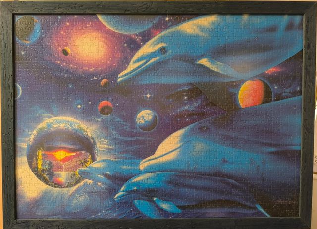 Puzle enmarcado: Delfines y planetas