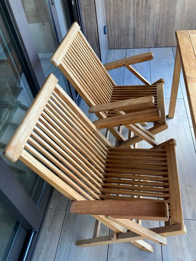 Mesa y 5 sillas terraza madera teca