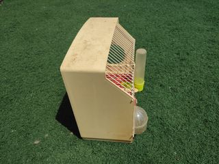 Jaula pajaros completa - roja y beige