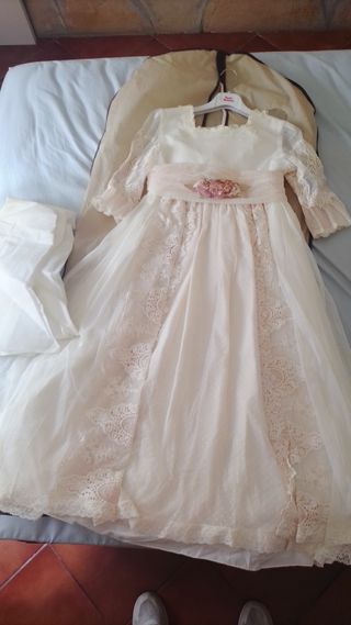 Vestido comunión niña blanco-rosa
