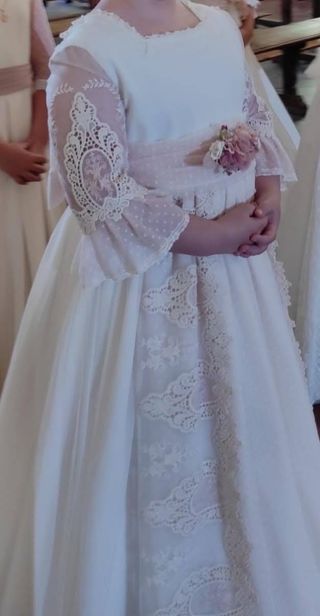 Vestido comunión niña blanco-rosa