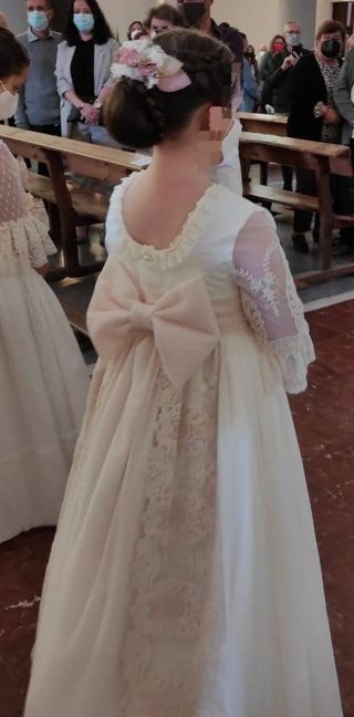 Vestido comunión niña blanco-rosa