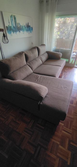 Sofá chaise longue marrón 3 plazas