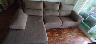 Sofá chaise longue marrón 3 plazas