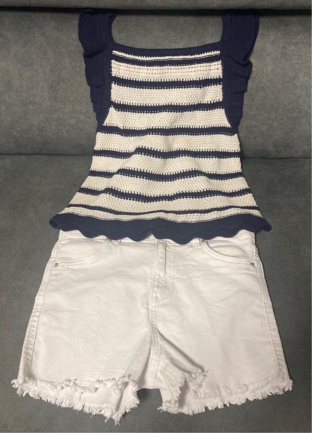 Conjunto veraniego: top rayas + short blanco