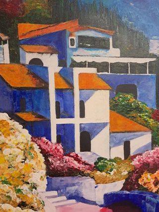 Cuadro paisaje marino acrílico y óleo multicolor