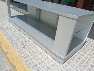 Mueble TV gris - madera y cristal