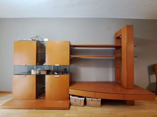 Mueble salón madera cerezo, mesa, 6 sillas, mesita
