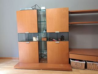 Mueble salón madera cerezo, mesa, 6 sillas, mesita