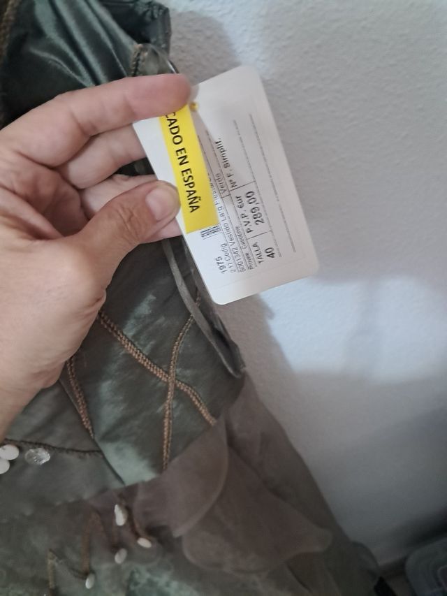 Vestido fiesta mujer verde oliva T40. Fbdo. España