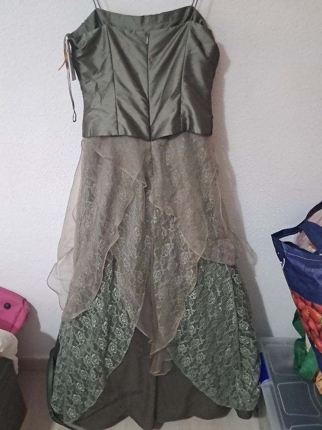 Vestido fiesta mujer verde oliva T40. Fbdo. España