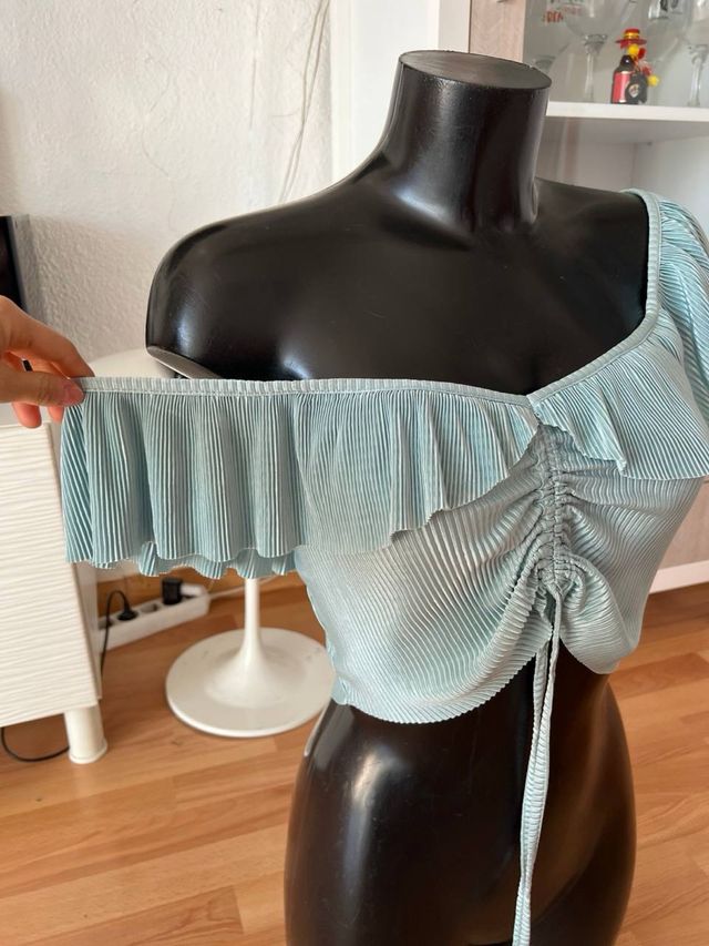 Top Zara plisado verde agua