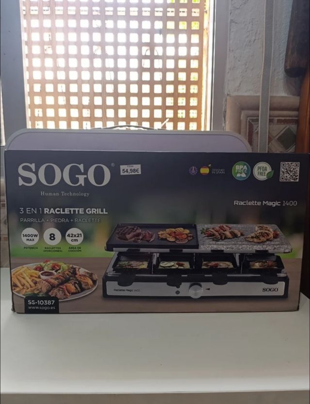 Parrilla +Piedra+Raclete SOGO 3 en 1 - 1400W