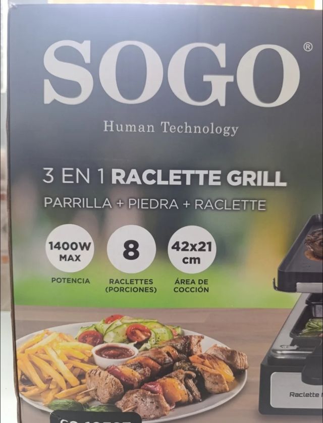Parrilla +Piedra+Raclete SOGO 3 en 1 - 1400W