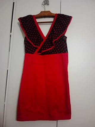 Traje corto flamenca rojo lunares S