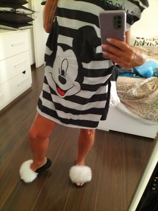 Maxi maglia a righe con topolino, manica corta