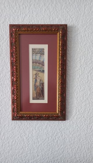 Cuadro antiguo con marco dorado. Lamina de Pompeya