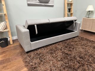 SOFA CAMA NUEVO CON BAUL,DOS TONOS DE GRIS