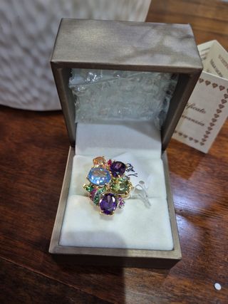 Anello oro 9kt  e argento, con Pietre preziose mis