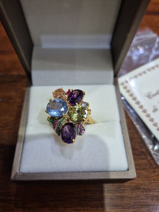 Anello oro 9kt  e argento, con Pietre preziose mis