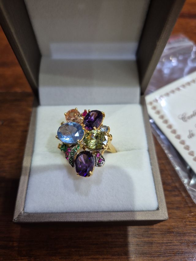 Anello oro 9kt  e argento, con Pietre preziose mis