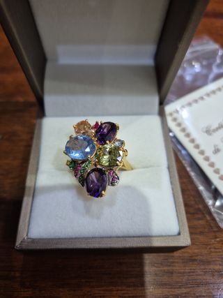 Anello oro 9kt  e argento, con Pietre preziose mis