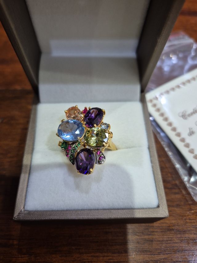 Anello oro 9kt  e argento, con Pietre preziose mis