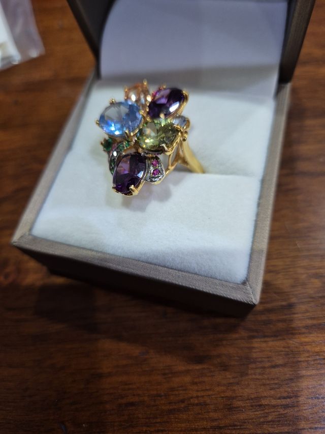 Anello oro 9kt  e argento, con Pietre preziose mis