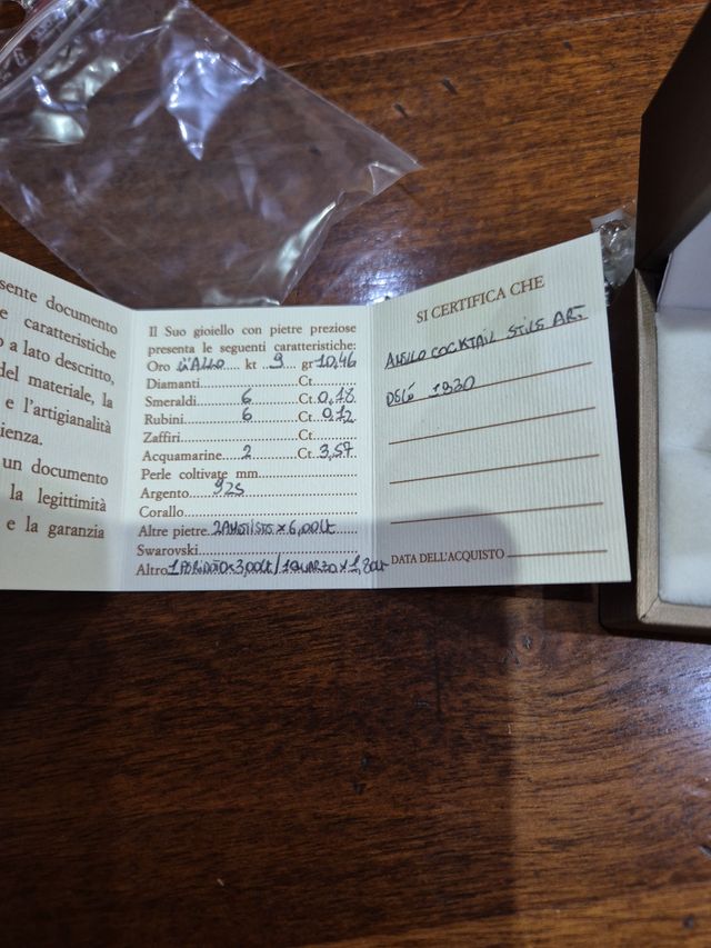 Anello oro 9kt  e argento, con Pietre preziose mis