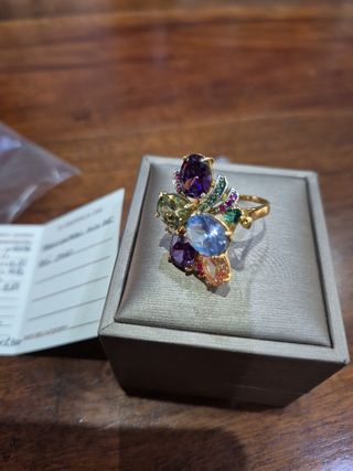 Anello oro 9kt  e argento, con Pietre preziose mis