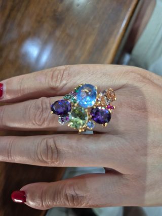 Anello oro 9kt  e argento, con Pietre preziose mis