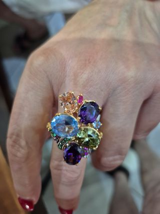 Anello oro 9kt  e argento, con Pietre preziose mis