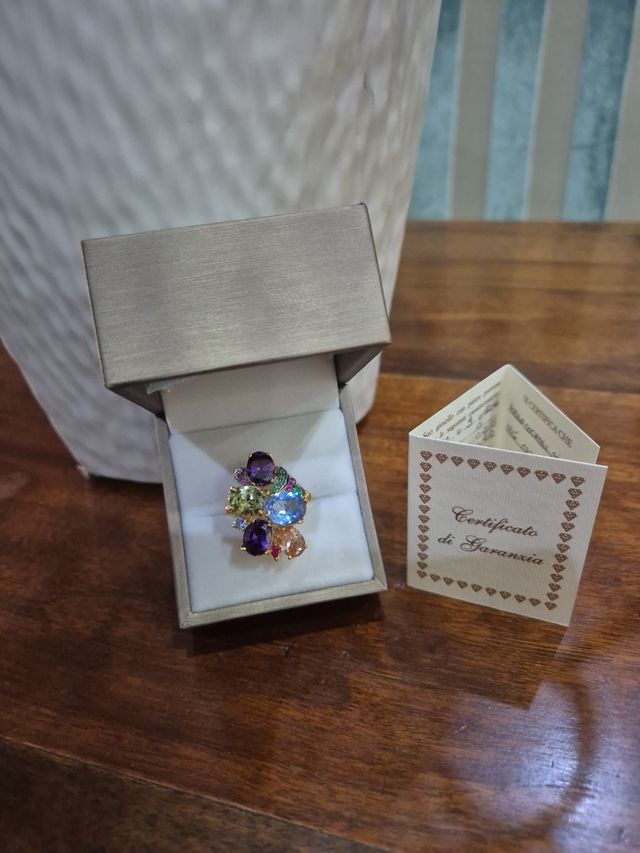 Anello oro 9kt  e argento, con Pietre preziose mis