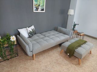!!Sofá cama gris - terciopelo+ puff nuevo!!