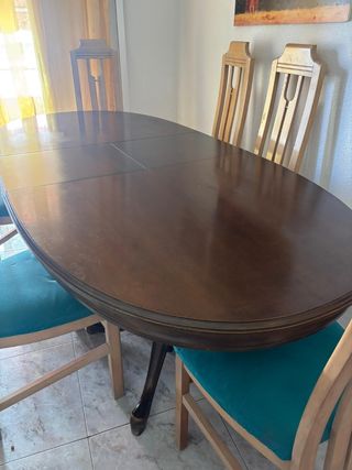 Mesa ovalada madera maciza + 6 sillas