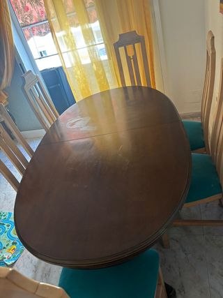 Mesa ovalada madera maciza + 6 sillas