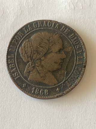 Moneda 5 cts de escudo 1868 OM Jubia