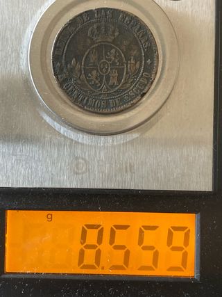 Moneda 5 cts de escudo 1868 OM Jubia