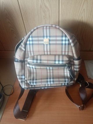 Mochila marrón beis cuadros
