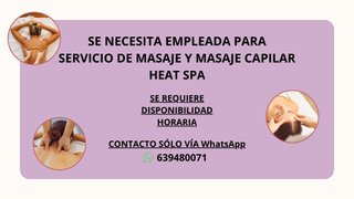 SE NECESITA EMPLEADA PARA SERVICIOS DE MASAJE.