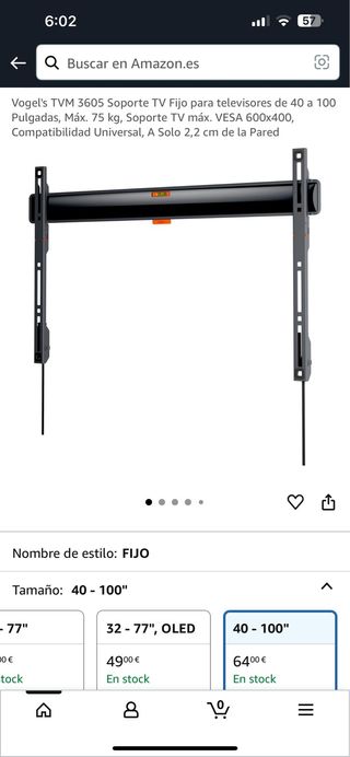 Vogel's TVM 3605 Soporte TV Fijo televisores 