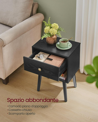 Comodini, Set di 2, Tavolini con Cassetto e Scompa