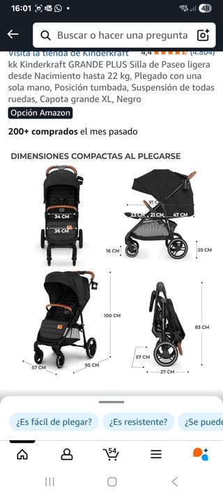 Kinderkraft GRANDE PLUS Silla Paseo Negra